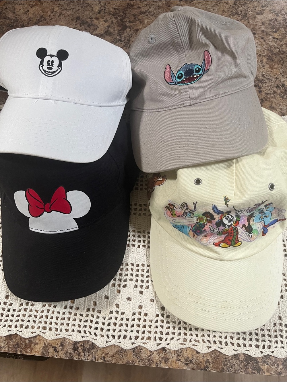 Disney adult Hats lot 4 - White, Black, Gray, Cream New!